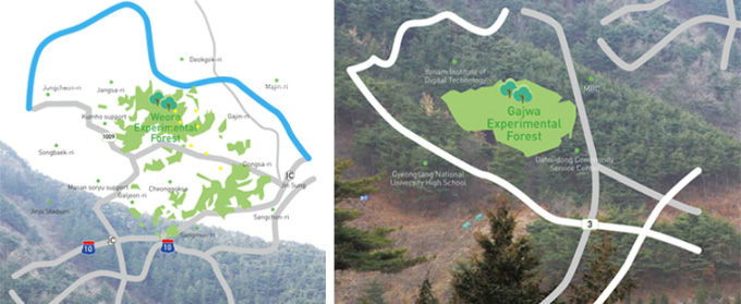 left : Weora Experimental Forest location image, right : Gajwa Experimental Forest location image