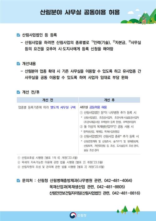 산림분야 사무실 공동이용 허용